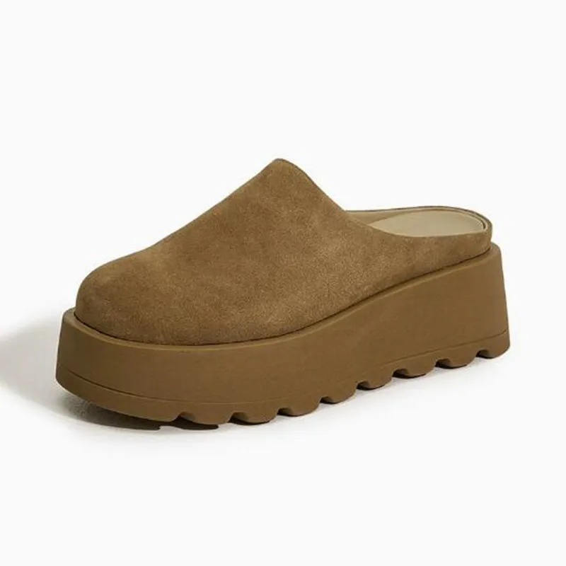 Brand 2026 Women High Platform Slippers 7CM Wedges Shoes Woman Outside Leather Casual Chunky Sneakers Summer Breathable Slippers