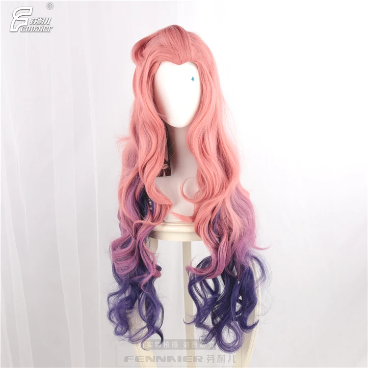 Game LOL KDA Seraphine Cosplay Pink Wig Women Crystal Rose  Seraphine Wave Pink Mixed Purple Long Wigs For Halloween