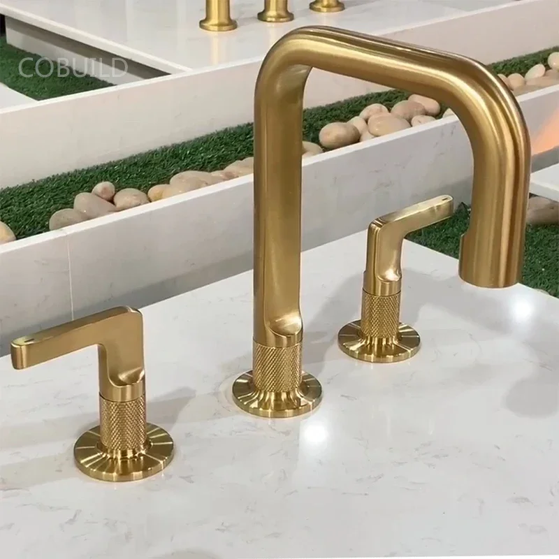 

8 inch Widespread Bathroom Sink Faucet 2 Handles Brushed Gold Bathroom faucets Brass Water Basin Faucet for Bathroom