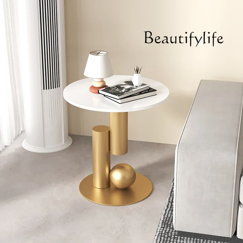 Cream wind rock slab side few sofa side table creative minimalist living room round light luxury high-end bedside storage