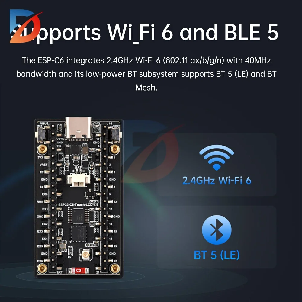 ESP32-C6 1,9-Zoll-LCD-Bildschirm WiFi Bluetooth-Entwicklungsboard 170×320 160 MHz RISC-V-Prozessor Typ C ESP32-C6-LCD-1.9