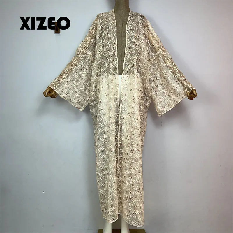 

XIZEO Summer Women Cardigan stitch Cocktail sexcy Boho Maxi African Holiday long Sleeve cottonfeeling Robe kimono kaftan