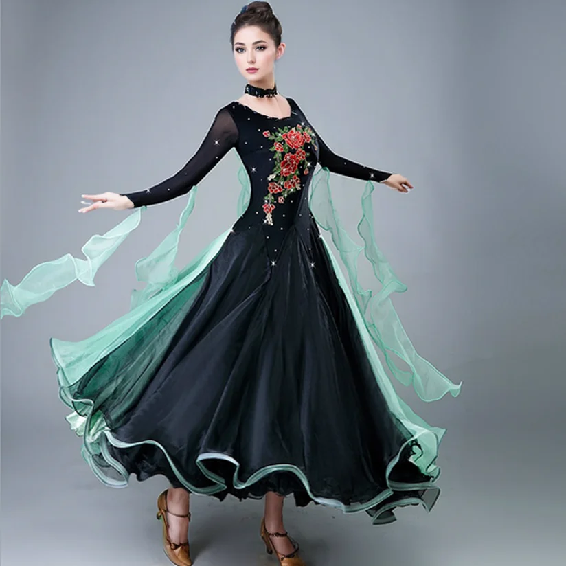 Abiti da valzer viennese neri Abiti da competizione di ballo da sala standard da donna Abiti da ballo Costumi di danza Abbigliamento da ballo da fata