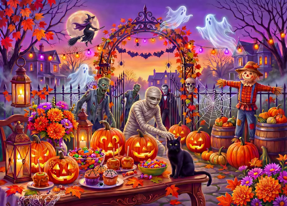500/1000/1200/2000PCS Jigsaw Puzzle Halloween Night Party Mummy Witch Ghost Pumpkin Black Cat DIY Game Home Decor Gift
