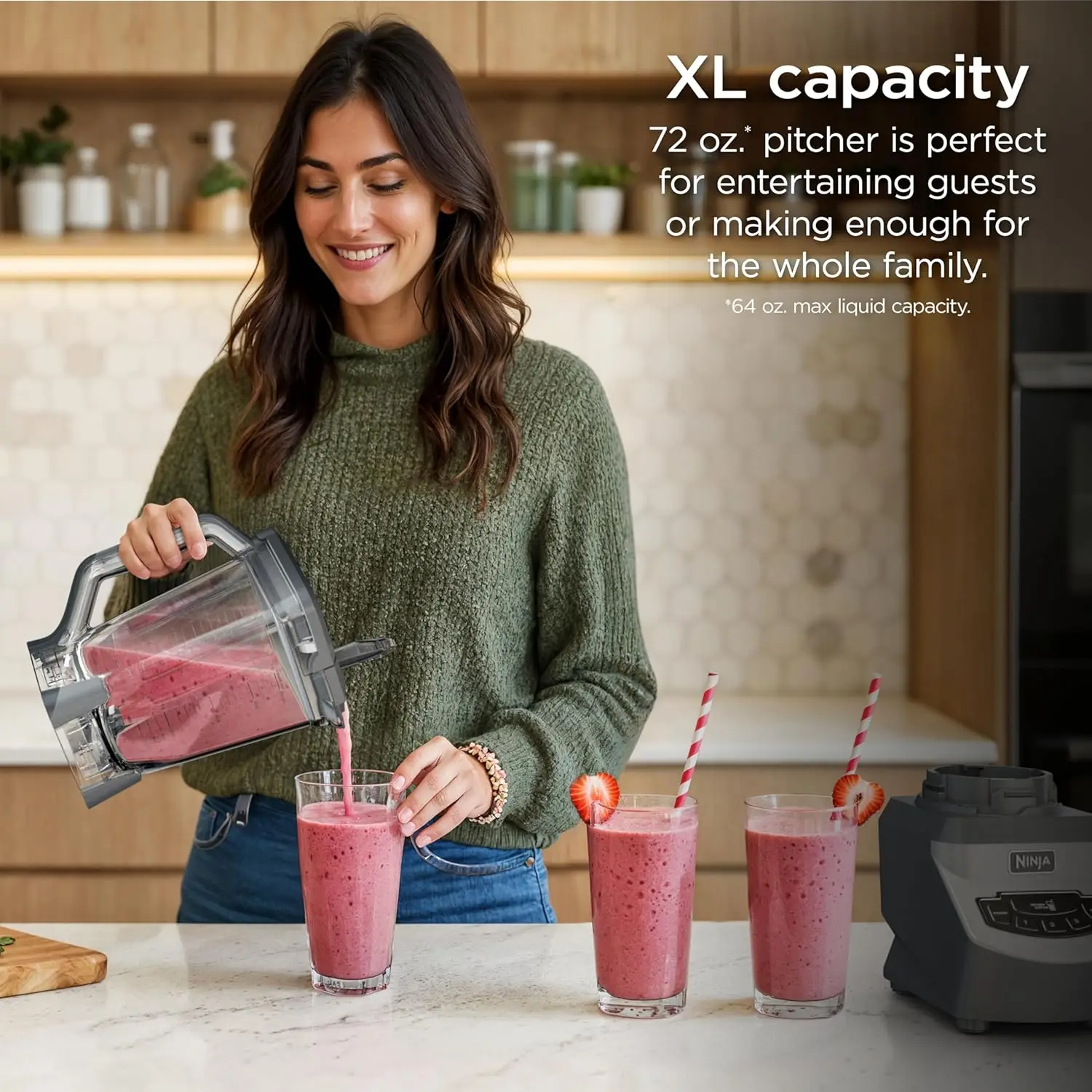 Compact 1100W Professional Blender for Smoothies, Food Processing, Frozen Drinks & Sauces, 72 oz Pitcher, 2 x 16 oz To-Go Cups w