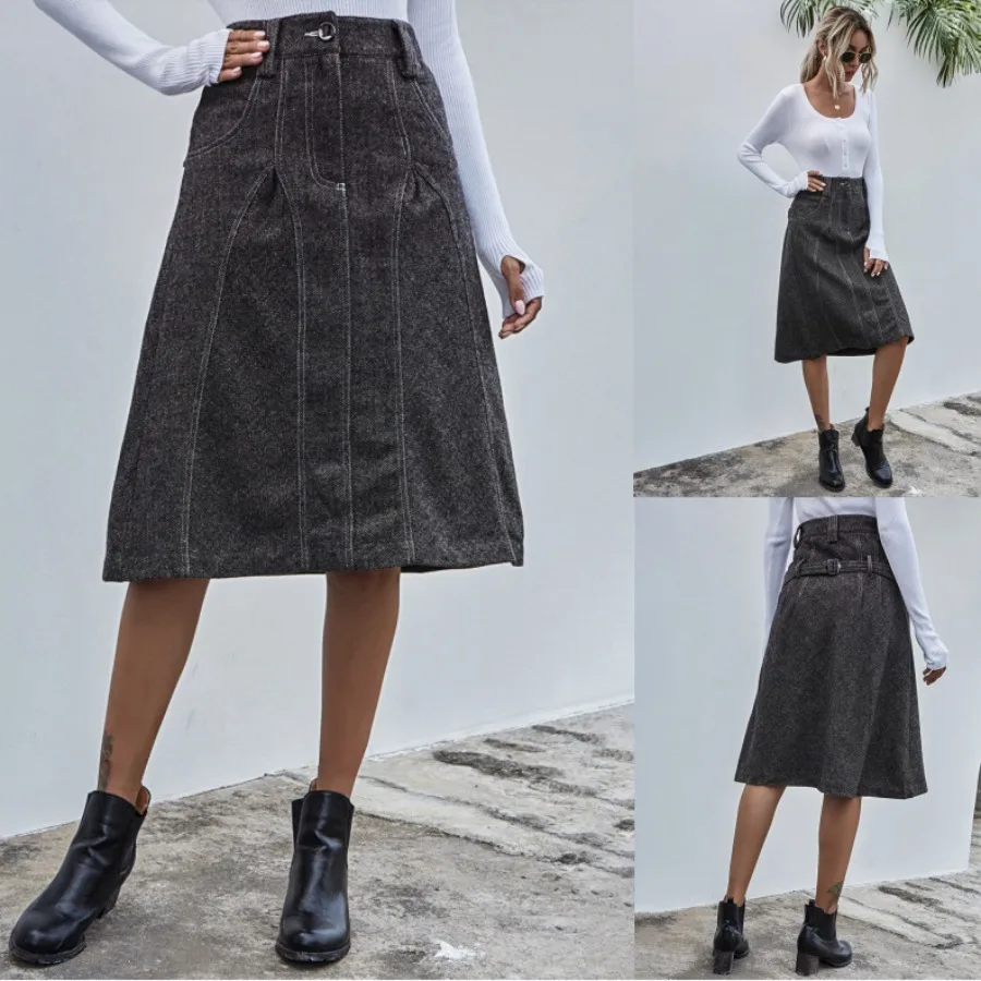 

ХИТ! Европейский и американский стиль: новая осенне-зимняя джинсовая юбка-полусвитер для женщин, Дунгуань