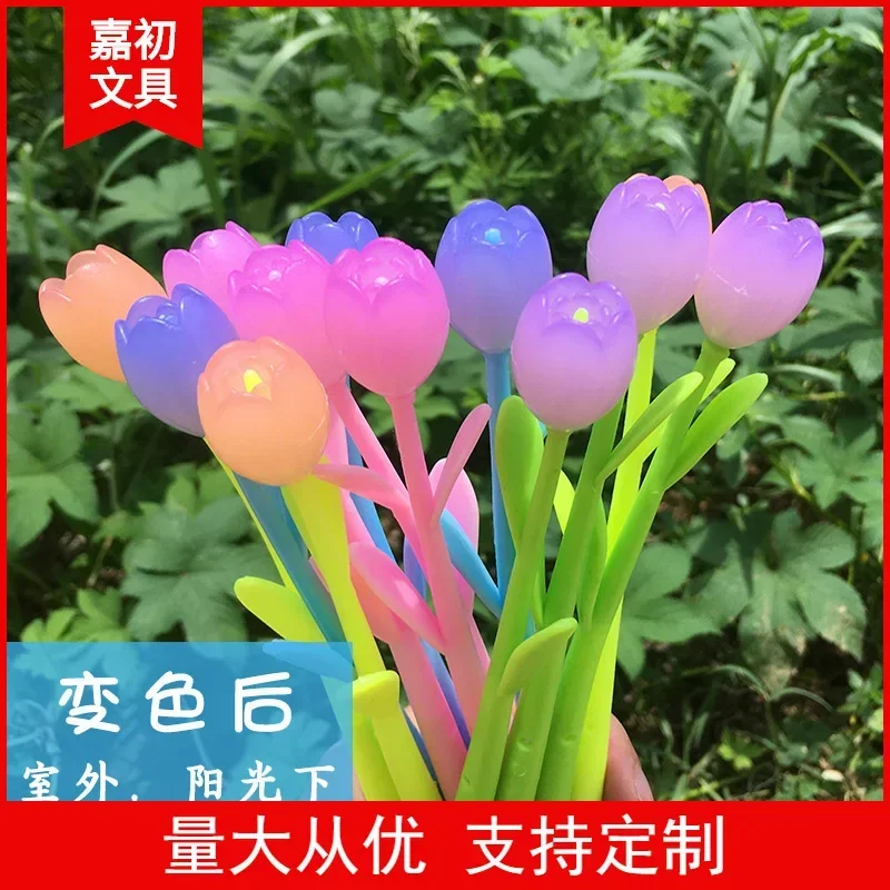 

36 шт., меняющая цвет, гелевая ручка с цветком, 0,5, черная водная ручка, креативные канцелярские принадлежности с накладным цветком, меняющие цвет, оптовая продажа под солнцем