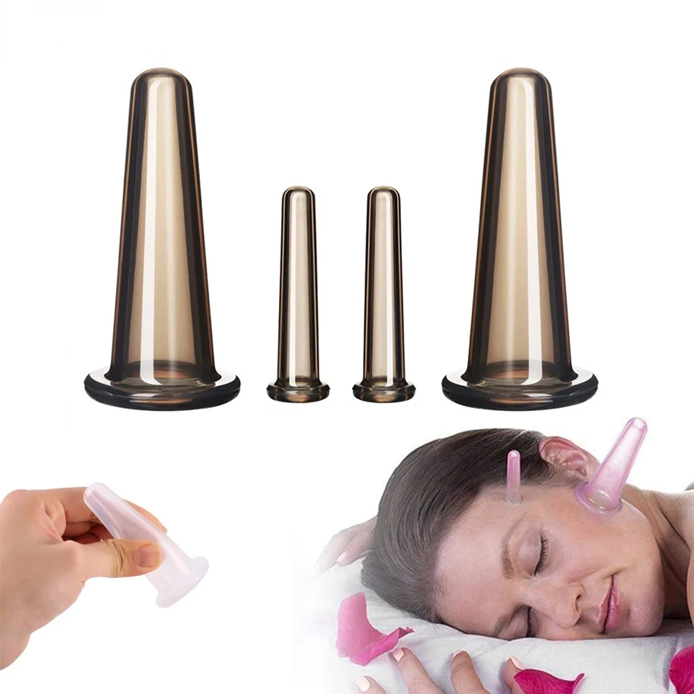 

4Pcs Natural Silicone Cupping Massage Cup, Body Fac Neck Eye Massage Vacuum Body Care, Anti-aging Beauty
