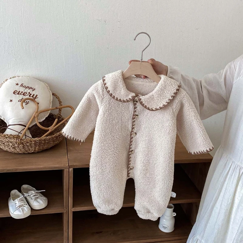 Baby Bodysuit Autumn And Winter Double-sided Fleece Children's Winter Warm Hooded Long Crawling Suit