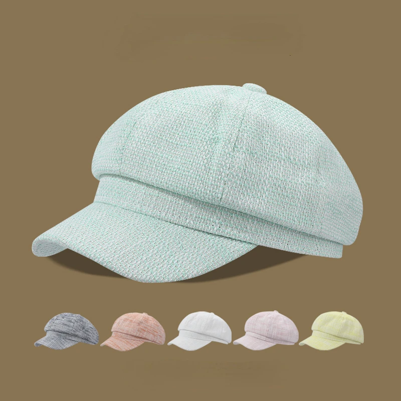 Fresh and Versatile Octagonal Hat Spring and Summer Outing Women\'s Sunshade Hats Small Cotton Linen Thin Cap New Fashion Beret
