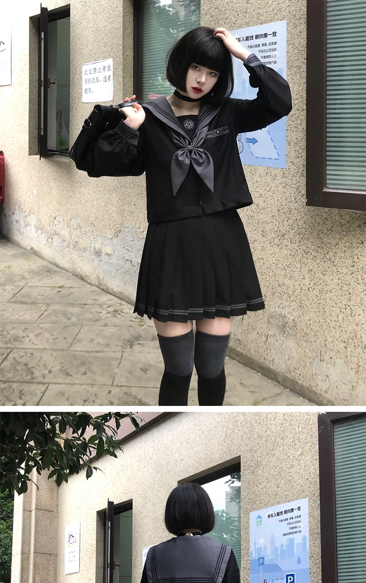 Japanischer Matrosenanzug, süße Mädchen JK-Uniform, dunkler, schicker Anzug für Mädchen, Herbst- und Winter-College-Stil, Highschool-Schüleruniform – Detail 9