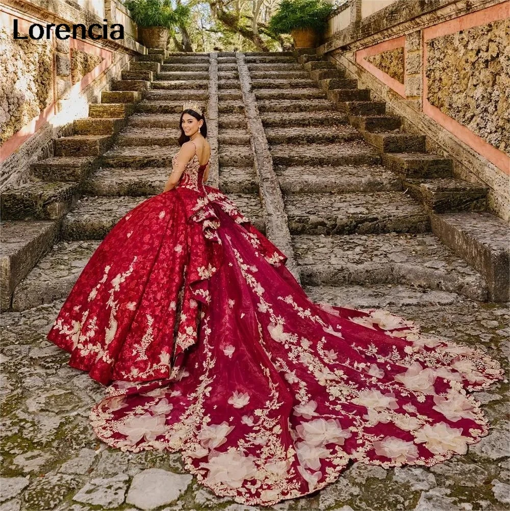 Customized Lavender Red Ball Gown Quinceanera Dress 3D Flowers Applique Beading Cape Bow Sweet 16 Vestidos De 15 Años YQD645