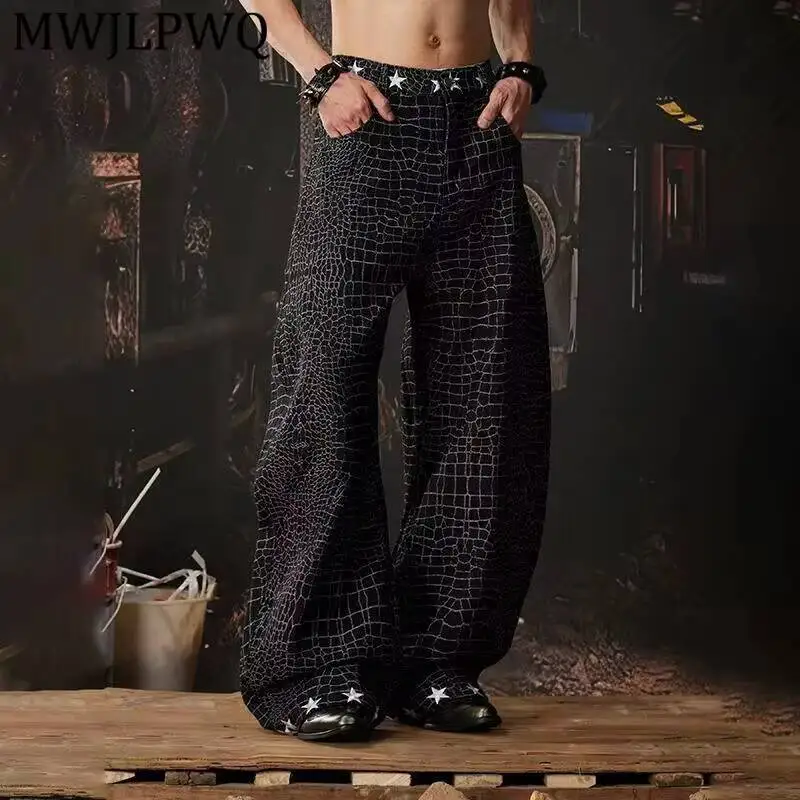 MWJLPWQ Men's Dark Embroidery Pattern Texture Design Trousers Niched Streetwear Y2K Loose Fit Wide-Leg Pants Trendy New 14922