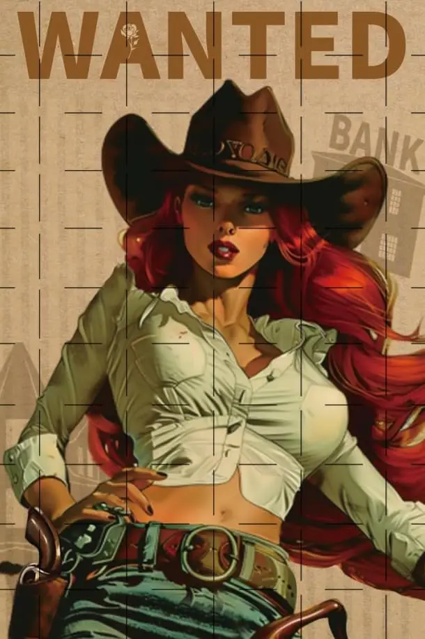 Vintage Rustic Western Cowgirl Pin Up Girl Wanted Retro Poster Plaque Metal Sign Home Decor Tin Sign Pin Up Girl Wall Art For Wi