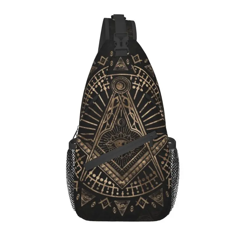 Cool Masonic Freemasonry Symbol Crossbody Sling Backpack Men Freemason Shoulder Chest Bags for Travel Cycling