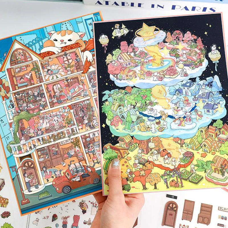 1Set Three-dimensional Miniature Scene Collection Landscape Stickers Children Decompression Toys DIY Handbook Stickers Gifts