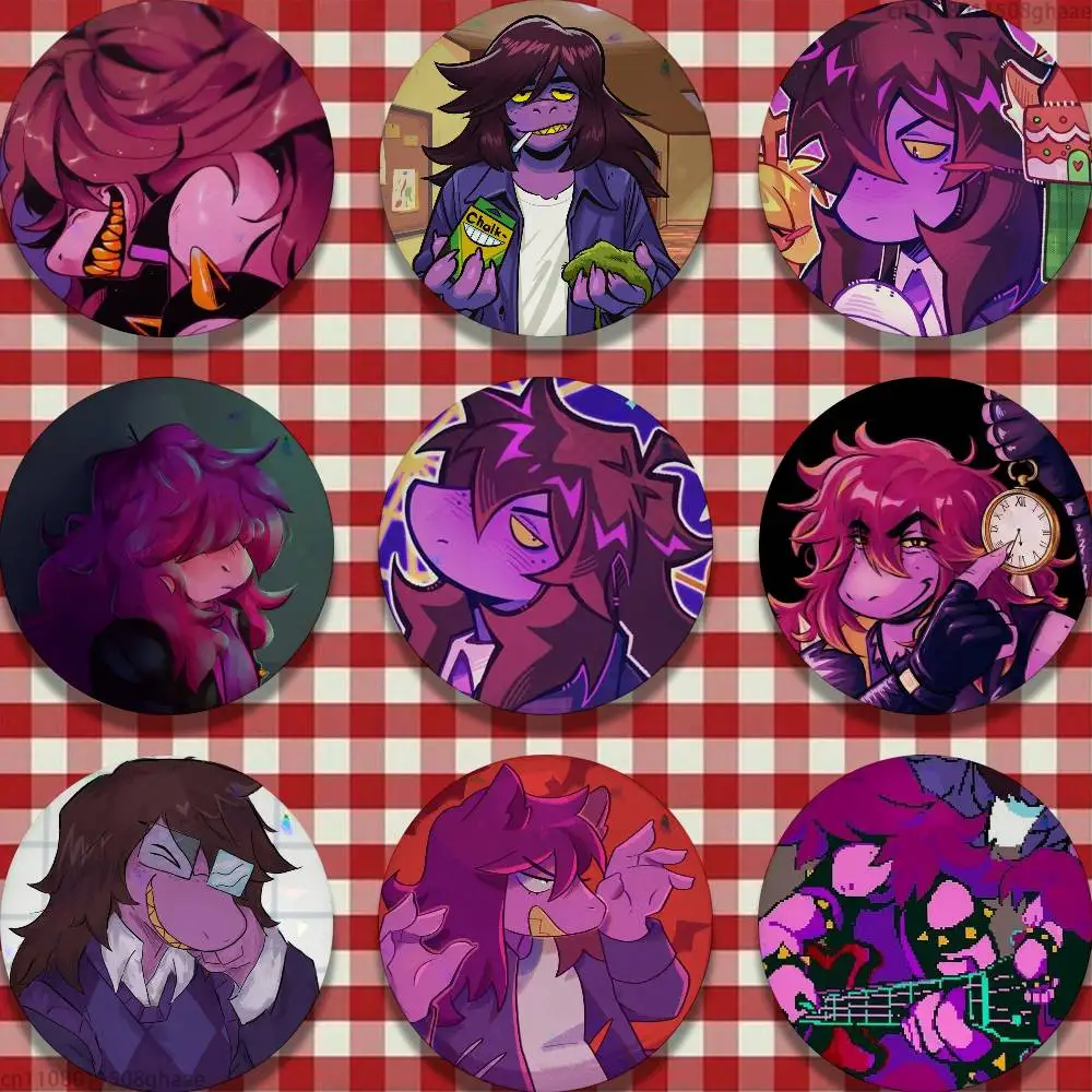 S-Susie D-Deltarune 58mm Badge Brooches on Backpack Clothes Handmade Round Enamel Pins for Jewelry