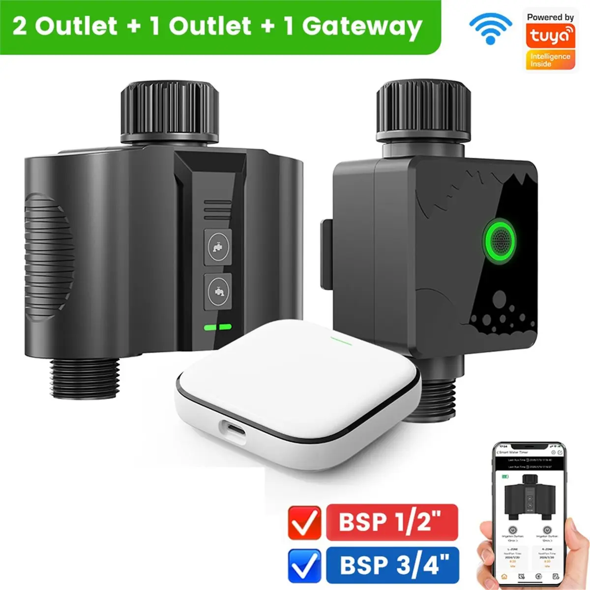 Y17A 1 Set WiFi Water Timer for Garden Hose,Sprinkler Timer with 2 Outlet for Lawns and Yard, Rain Delay/Remote/Manual Faucet view 4