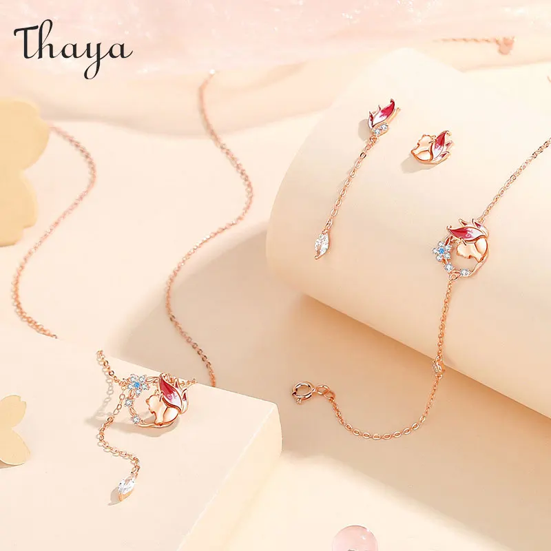 

Thaya S925 Silver Women Jewelry Set Fox Design Luxury Anniversary Pendant Necklace Earring Bracelet Fashion Wedding Party Set