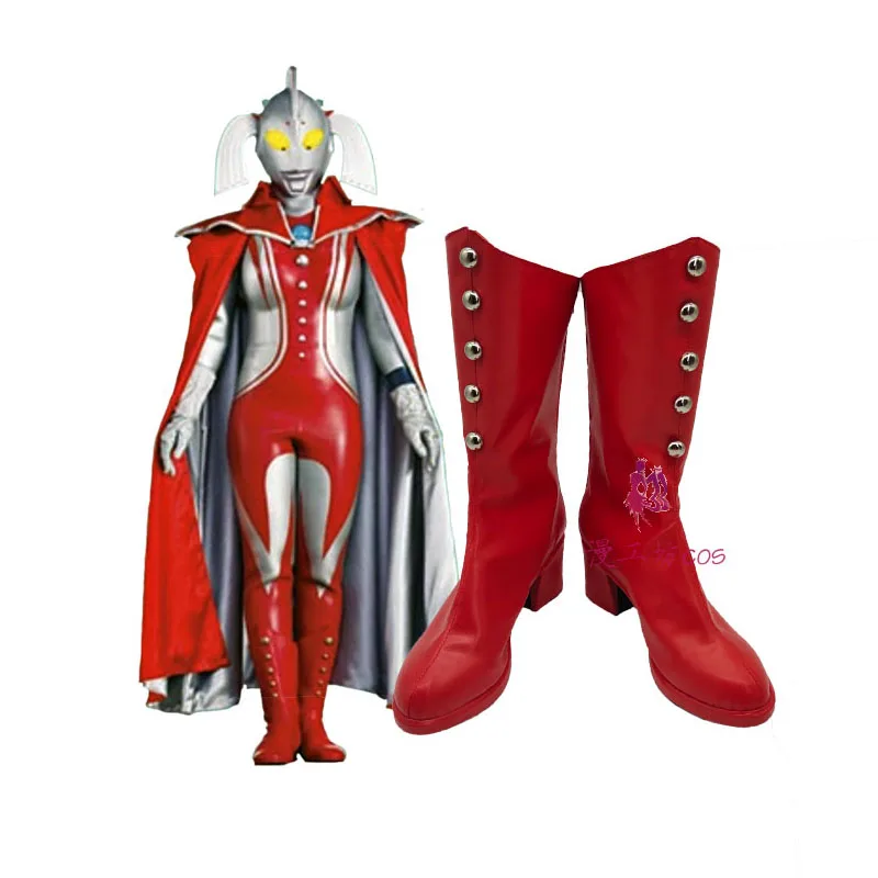 Anime Character Mother of Ultra Cosplay Shoes Red Handmade Boots Faux Leather Boots Carnival Party Halloween Boots