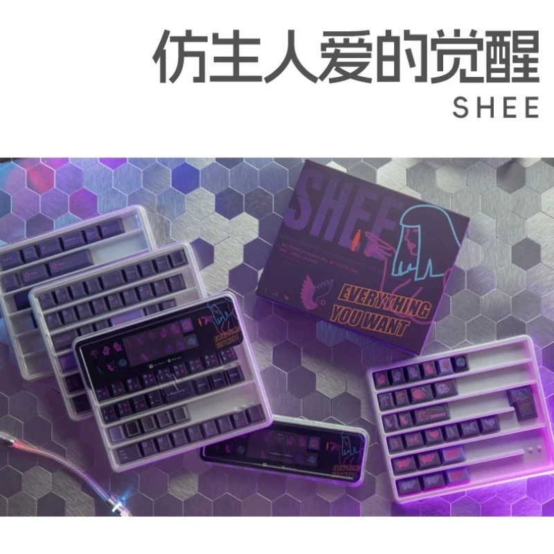 

SHEE Blade Runner Keycaps Custom ABS PBT Cherry Profile Key Cap Cute Purple Japanese UV KKB Two Colors Molding Point Keycap MX
