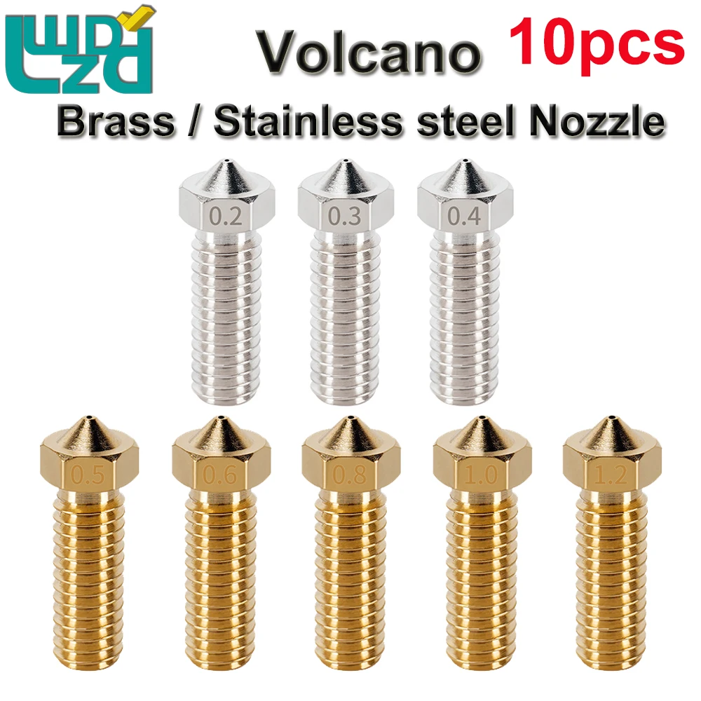 

10pcs E3D Volcano Stainless Steel Nozzles Brass Nozzle M6 Thread 3D Printer Hotend Nozzle 0.2mm-1.2mm For 1.75mm Filament