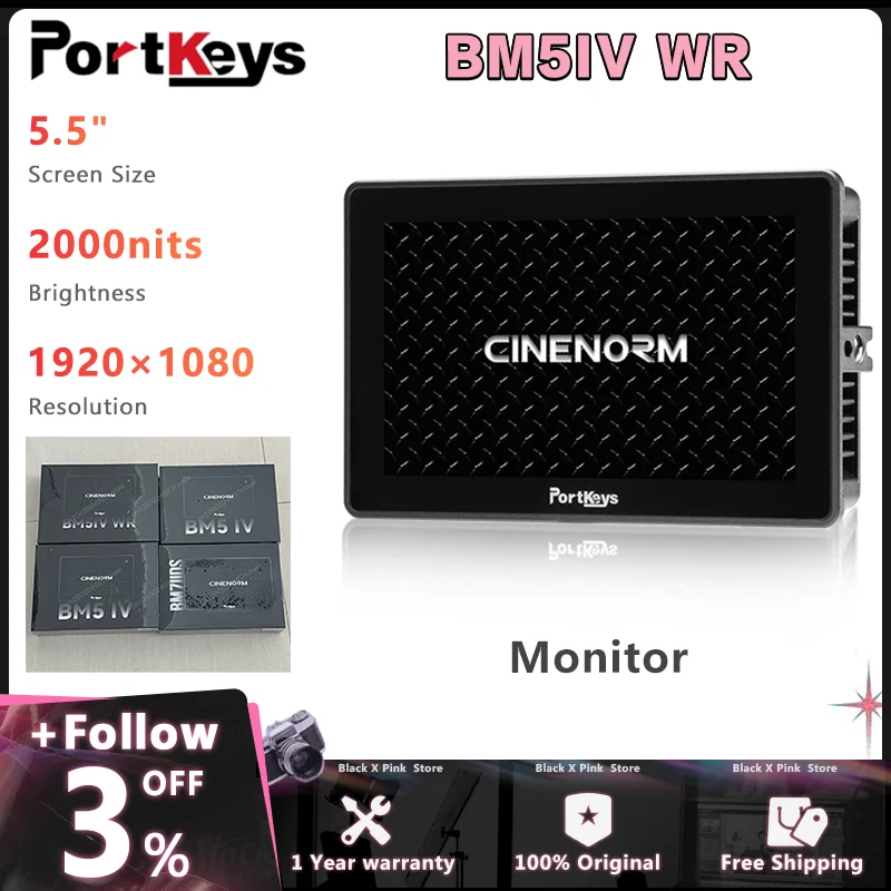 Portkeys BM5IV WR 5.5” 2000nits 4K 60P HDMI-compatible 3G-SDI Wide Color Gamut Camera Control Monitor Built-in CINENORM OS