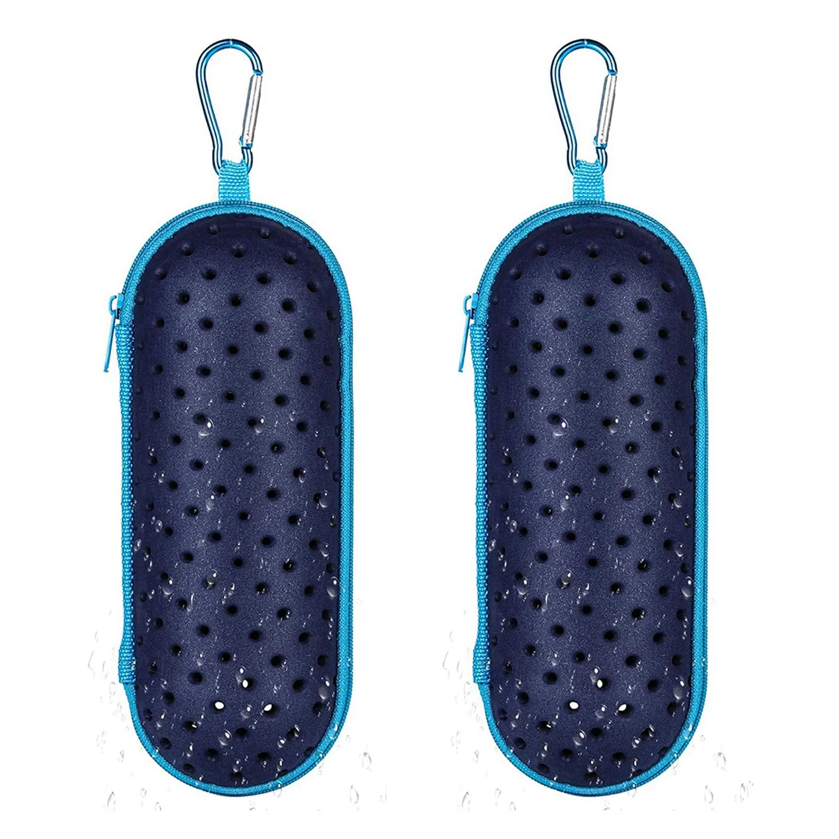 A72Z 2X Estuche para gafas de natación para gafas de natación, Estuche de transporte EVA con orificio de drenaje Estuche para gafas de sol con cremallera y clip Azul