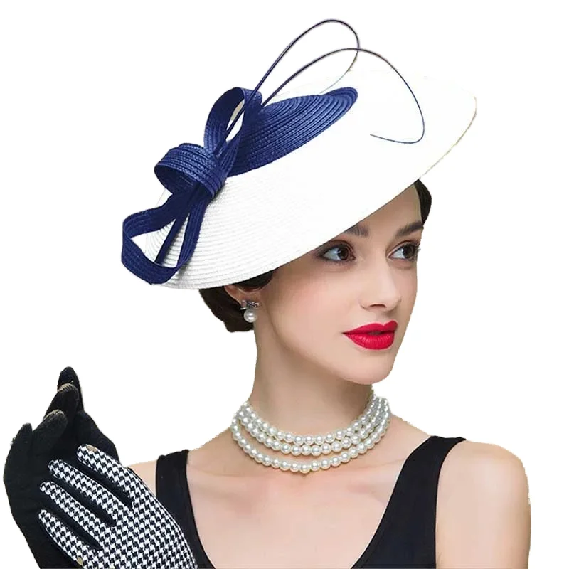 New Fascinators Black White Weddings Pillbox Hat For Women Church Hat Sraw Fedora Black Wide Ladies Dress Sinamay Derby Hats