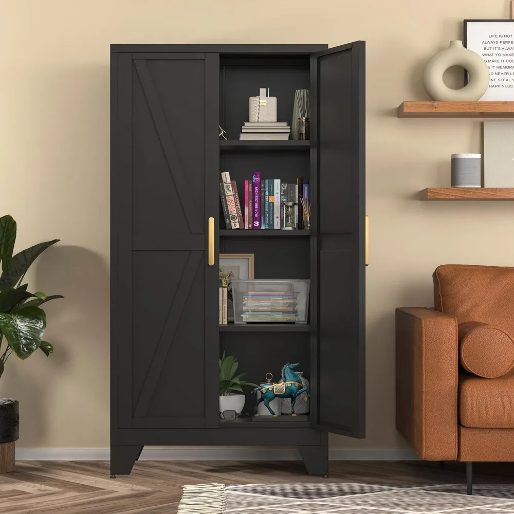 

Black Farmhouse Storage Kitchen Pantry Cabinet with 2 Barn Door, 3 Adjustable Shelves and Legs, for Cupboard/Dining Room/Bathroo