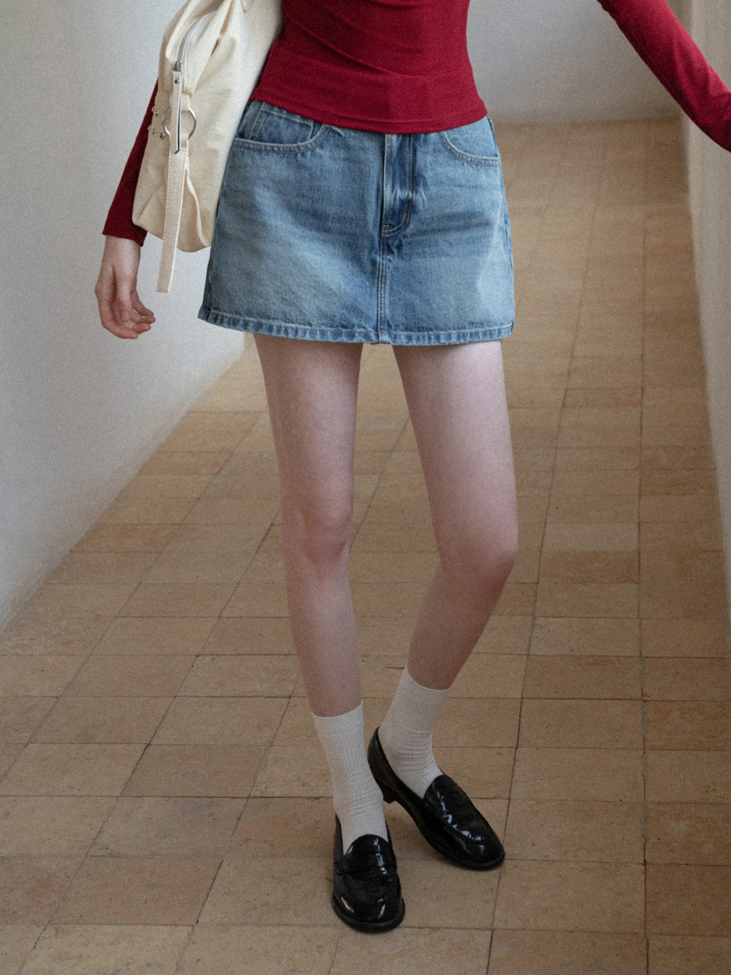 

High Waist Blue Denim A-Line Skirt Women's Spring Waed Vintage Slimming Versatile ort Skirt Eggka High Waist Cotton ...