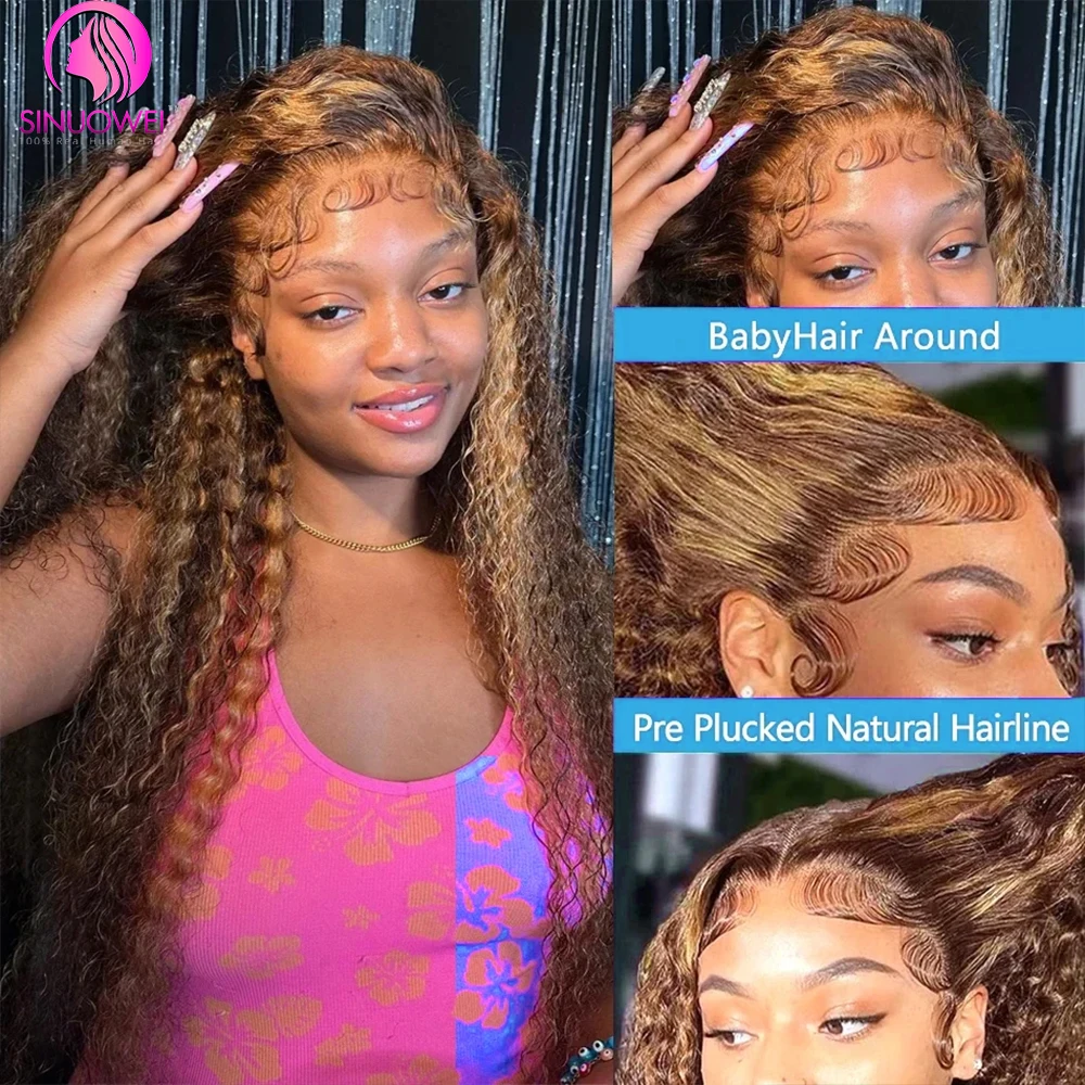 P4/27 Honey Blonde Water Wave Wig 13x4 Glueless Highlight Curly Human Hair Wigs 30 32 Inch Pre-Plucked Human Hair Wigs For Women