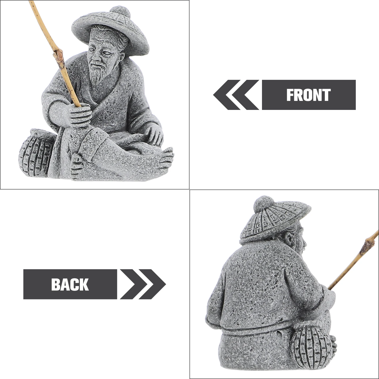 

1pcs Fisherman Figurine Sandstone Mini Statue Garden Bonsai Decoration Desktop Ornament Sitting Vintage Style Miniature Chinese