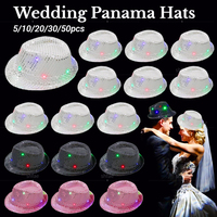 5-50pcs Light Up Straw Fedora Hats Wedding Hats for Guests Lighted Panama Hat Havana Night LED Jazz Hat Disco Party Dance Caps