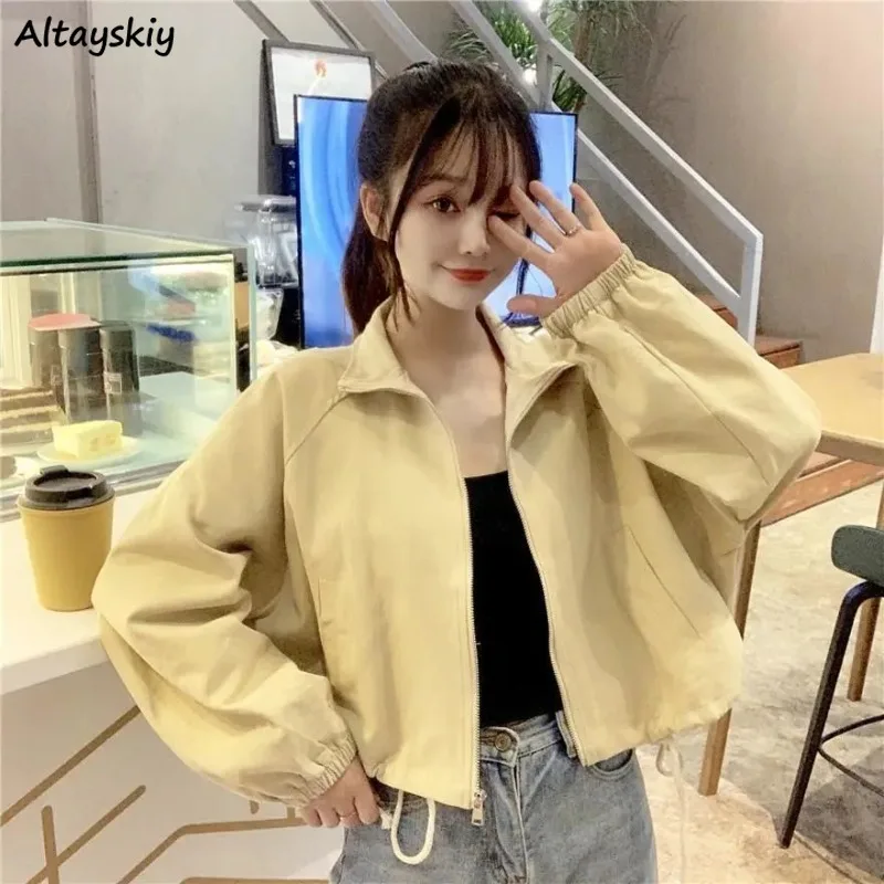 

Cropped Jackets for Women Casual Baggy Sun-proof Coat Ulzzang Spring Autumn Simple Fashion Streetwear Vintage Students Zipper