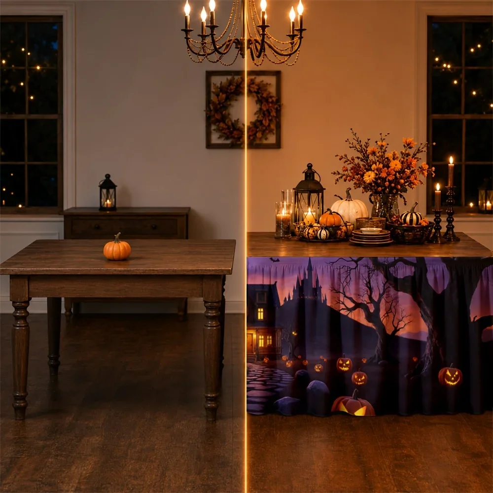Halloween Gothic Mansion Pumpkin Path Table Runner - Creates an atmosphere, suitable for celebration events at autumn partiesxzj