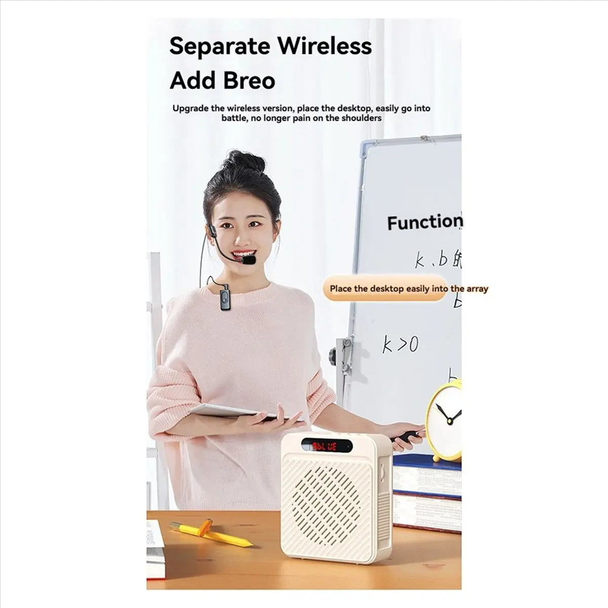 A48U Voice Amplifier 5W 1200mAh, Multifunctional Personal Speaker with Microphone & Display for Teachers, Speeches, More B