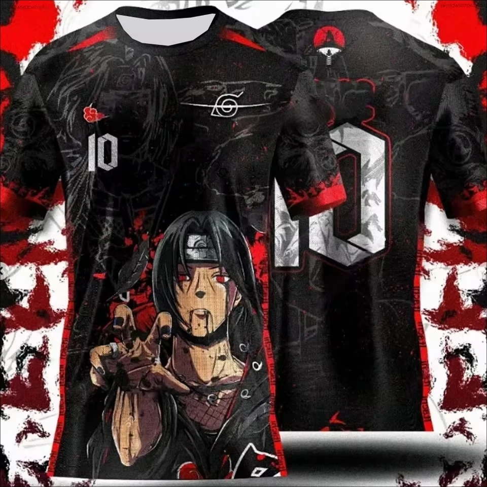 Camiseta MINISO Naruto de dibujos animados para niños, camiseta japonesa Uchiha Itachi 3D de manga corta para fútbol, deportes, ocio, entretenimiento, Top para chico