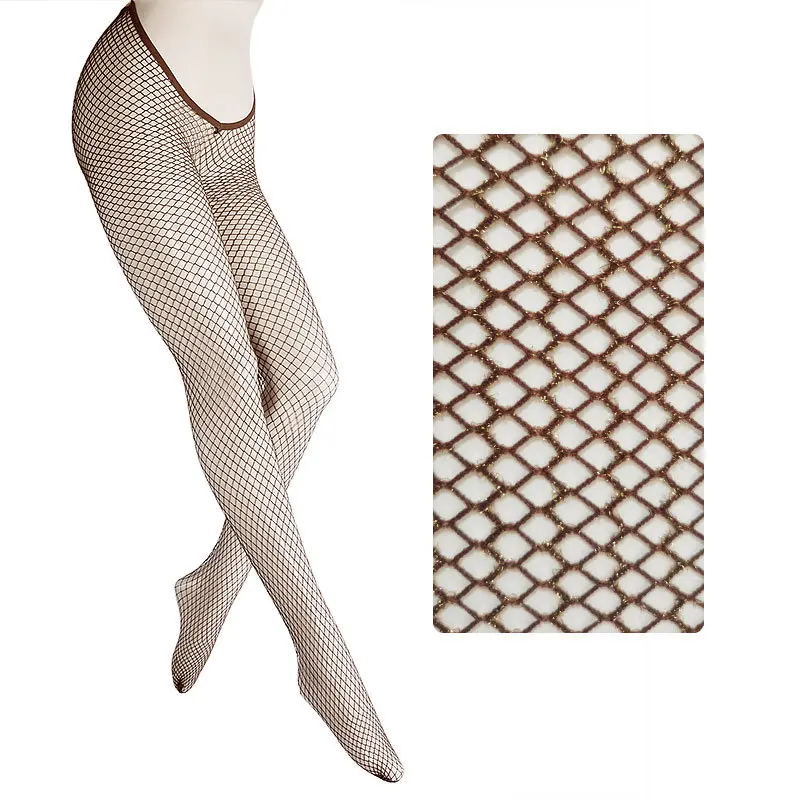 Summer V-Cut Style Glitter Carnival Fishnet Tights and Stockings Medium Weft Gentle Brown Saimon Carameio Little Color Suntan