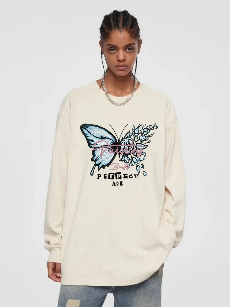 Perfect Butterfly Pattern Print Couple Hoodies 2024 New American Retro Crew Neck Sweatshirts