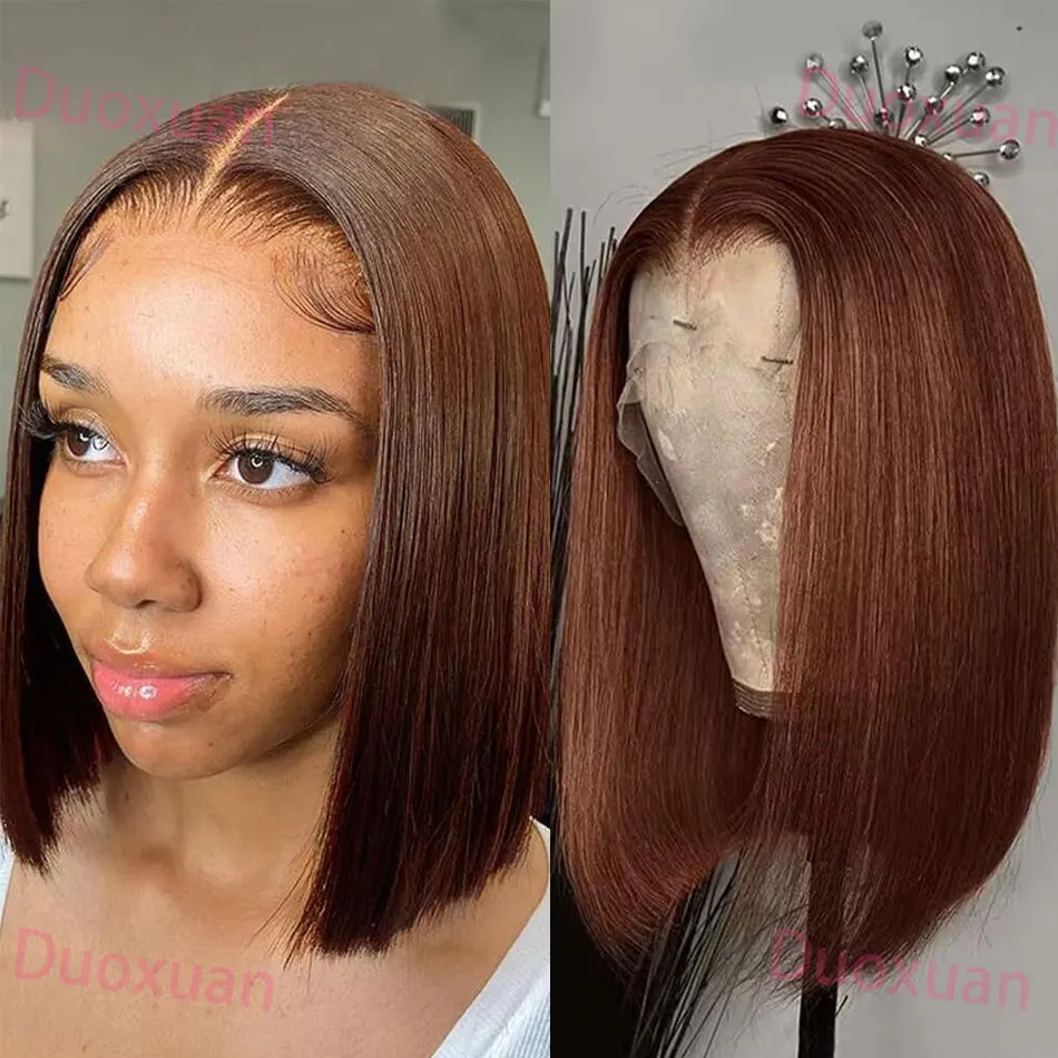 # 4 الشوكولاته براون بوب شعر مستعار شعر الإنسان مستقيم 13x4 Hd الدانتيل الباروكة الأمامية قبل قطعها 200% الكثافة قصيرة شعر مستعار بني مستقيم