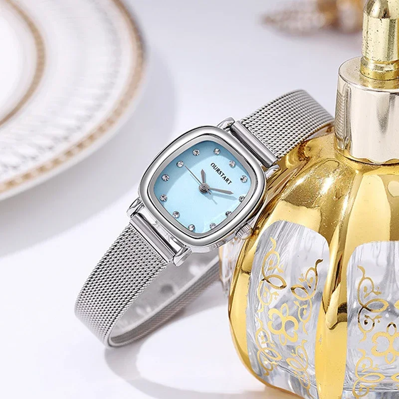 Минималистичные часы из нержавеющей стали с сетчатым ремешком, модные женские часы со стразами, циферблат, кварцевые наручные часы, дропшиппинг, Reloj Mujer