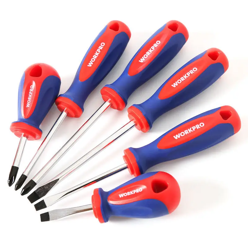 Workpro 6Pcs Multipurpose Handle Screwdrivers Set With Magnetic Security Repair Hand Tools Cross/Straight Type Screw Driver Suit