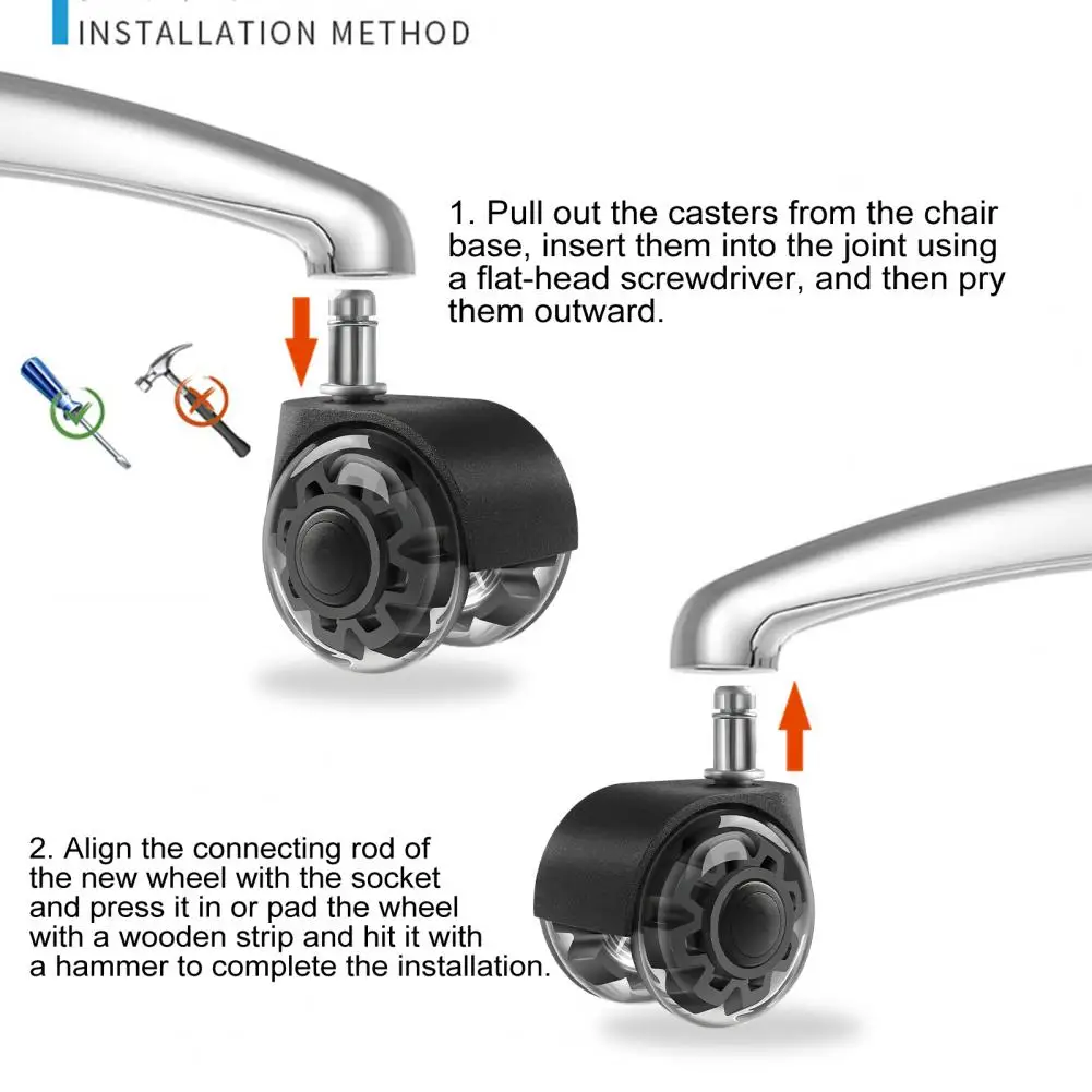 2-Inch Clear Office Chair Wheel Universal Quiet Hardwood Floors Carpet Computer Gaming Desk Rolling Chair Caster Replacement