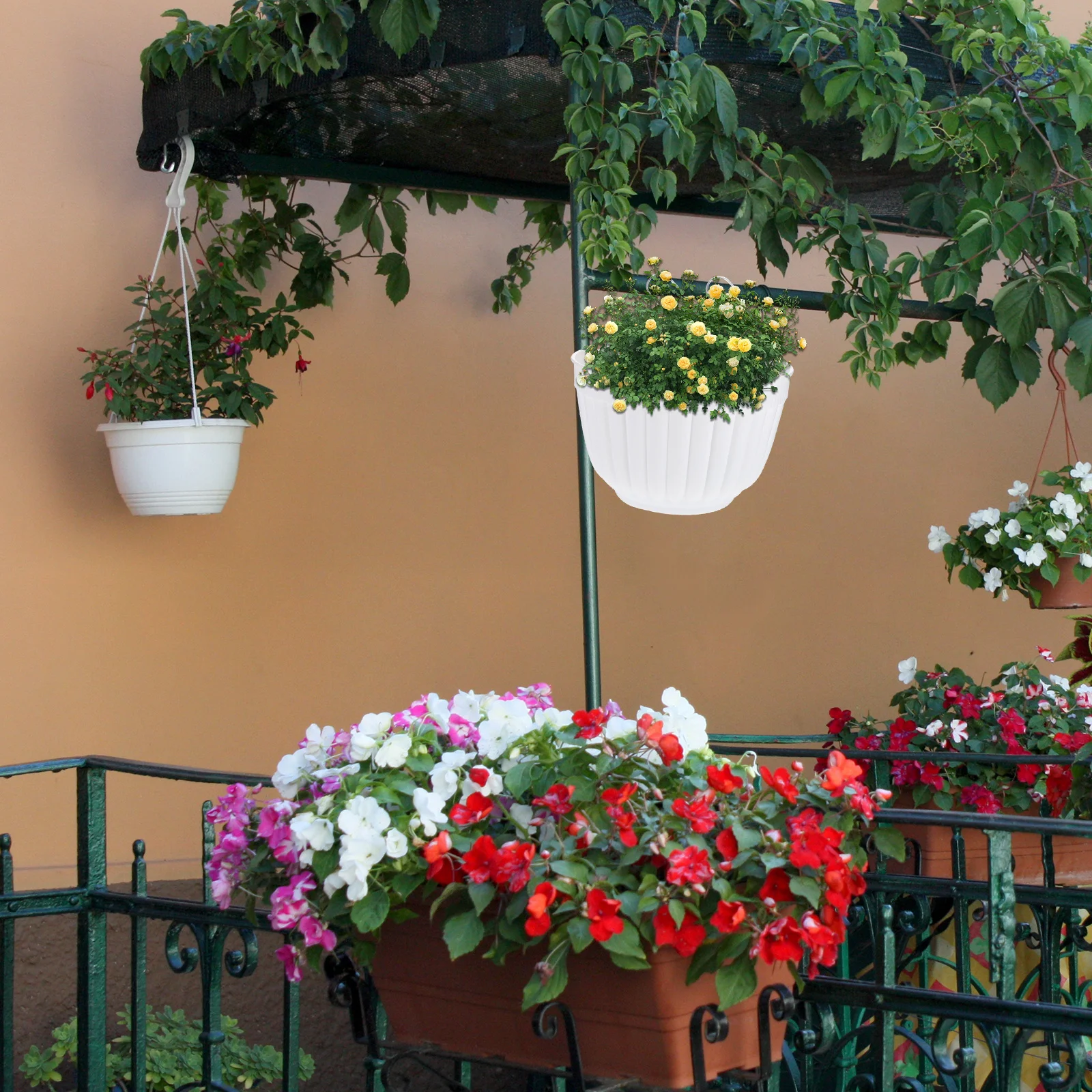 

2Pcs Semi-Circular Hanging Flowerpot Durable Wall Plant Holder Home Balcony Garden Decor Hanging Flowerpot Flower Holder