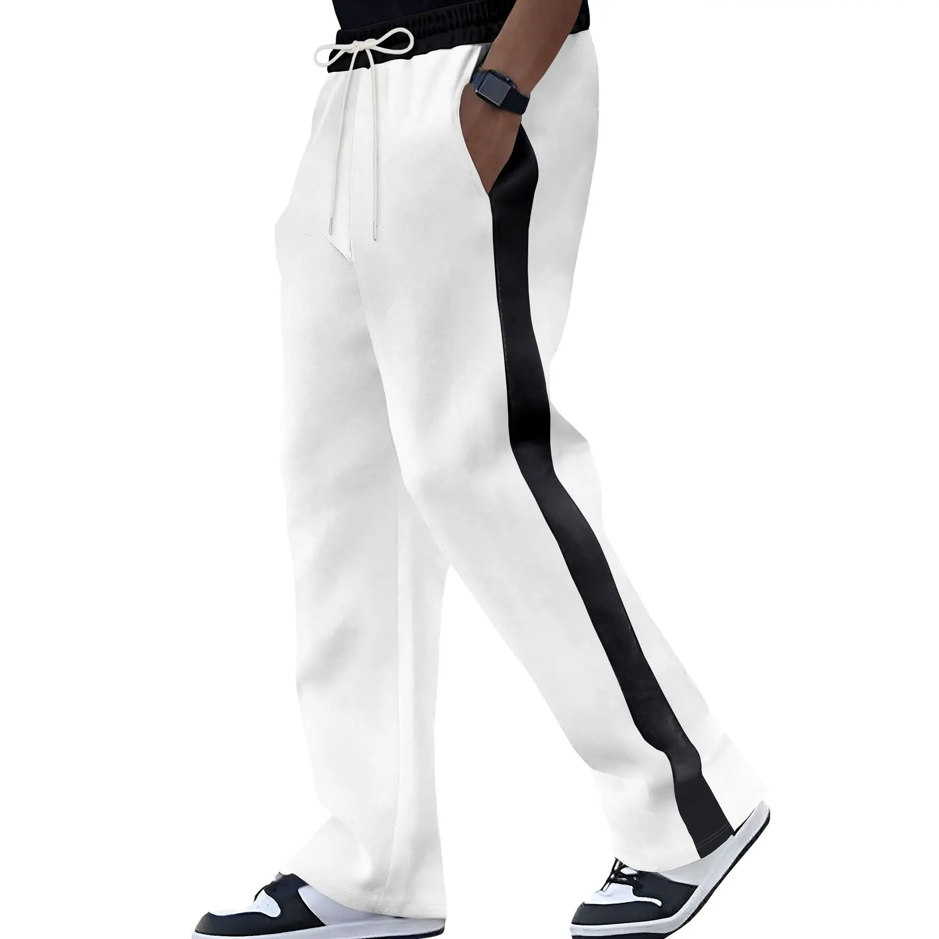 Autumn And Winter New Men's Casual Pants Heavy Terry Loose Contrasting Color Splicing Sports Straight Sweatpants