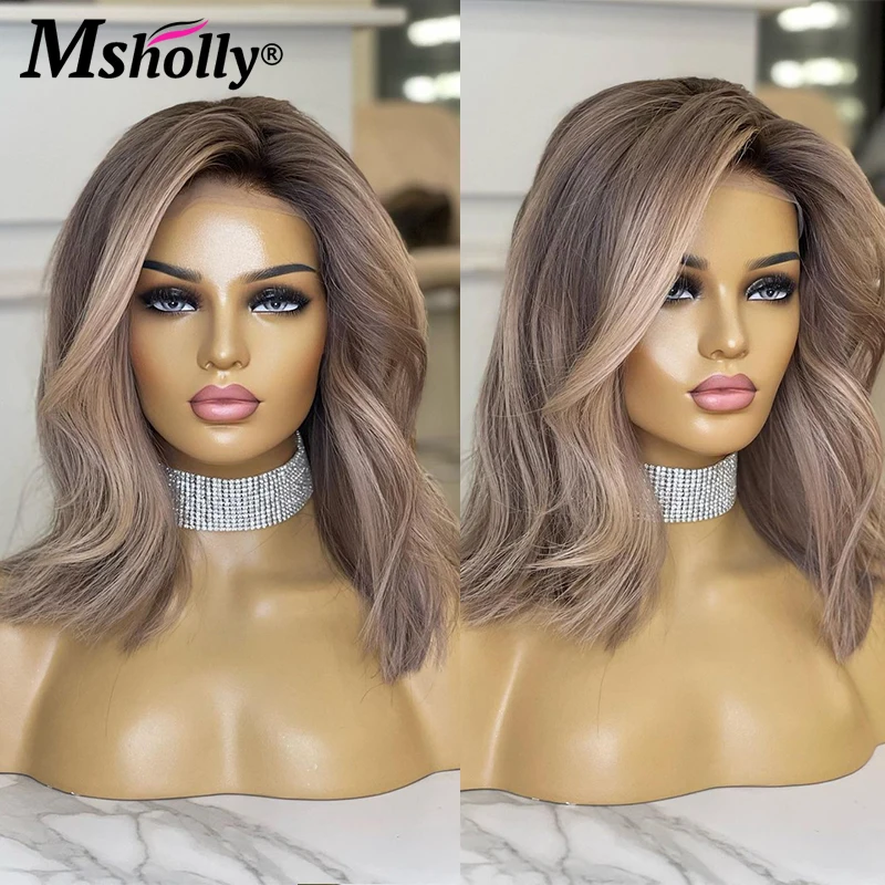 Loose Wave Ombre Ash Blonde Human Hair Wig Highlight Blonde Short Bob Wigs 13x4 Lace Front Human Hair Wig Body Wave Lace Wigs