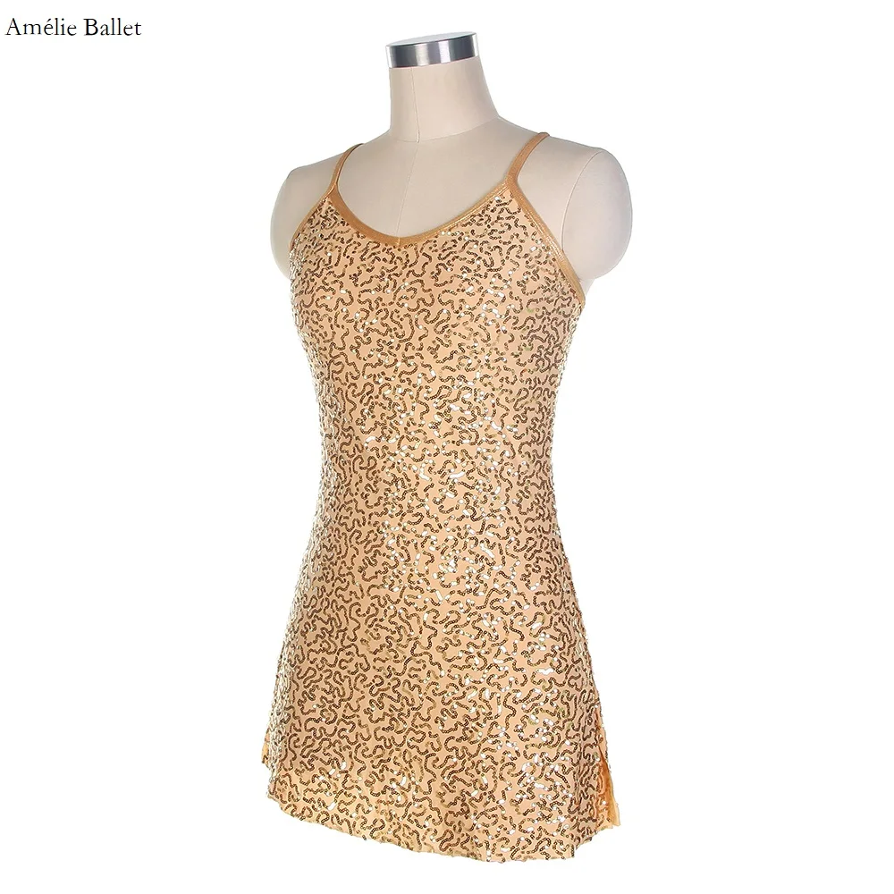 

Золотое балетное платье с пайетками 17003 для девочек и женщин, костюм для балета, лирических и современных танцев, сценических выступлений