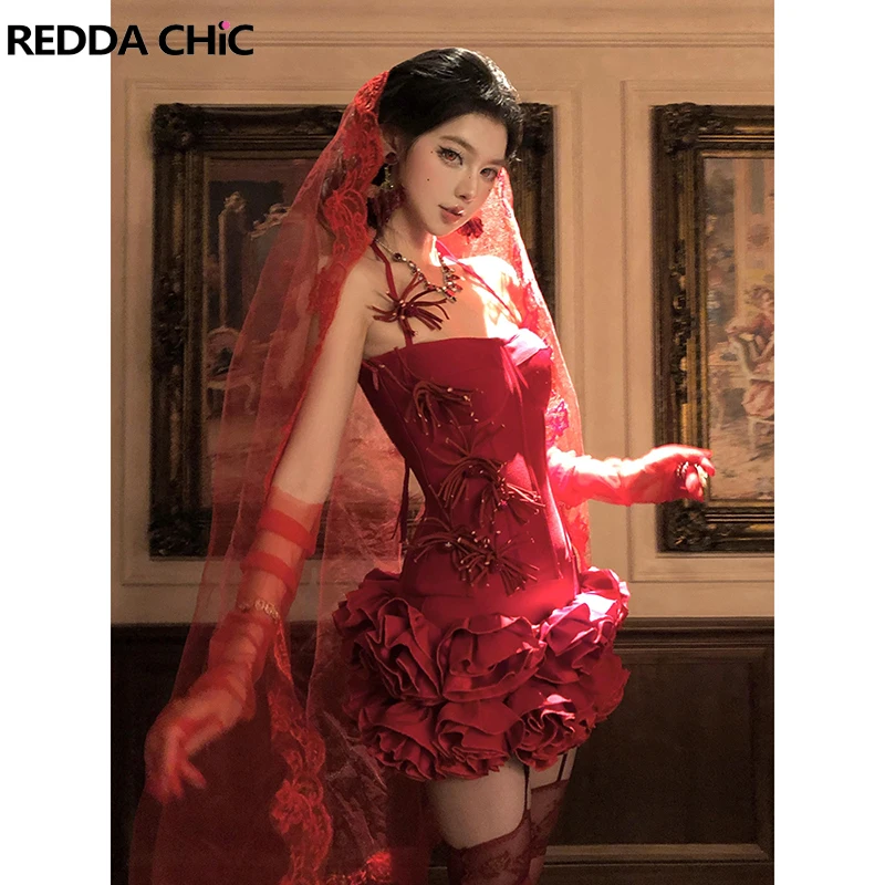 

Комплект REDDACHiC: Корсет и юбка в готическом стиле с 3D цветочными аппликациями, топ на шнуровке с завязками на шее, облегающая мини-юбка, винтажная формальная одежда