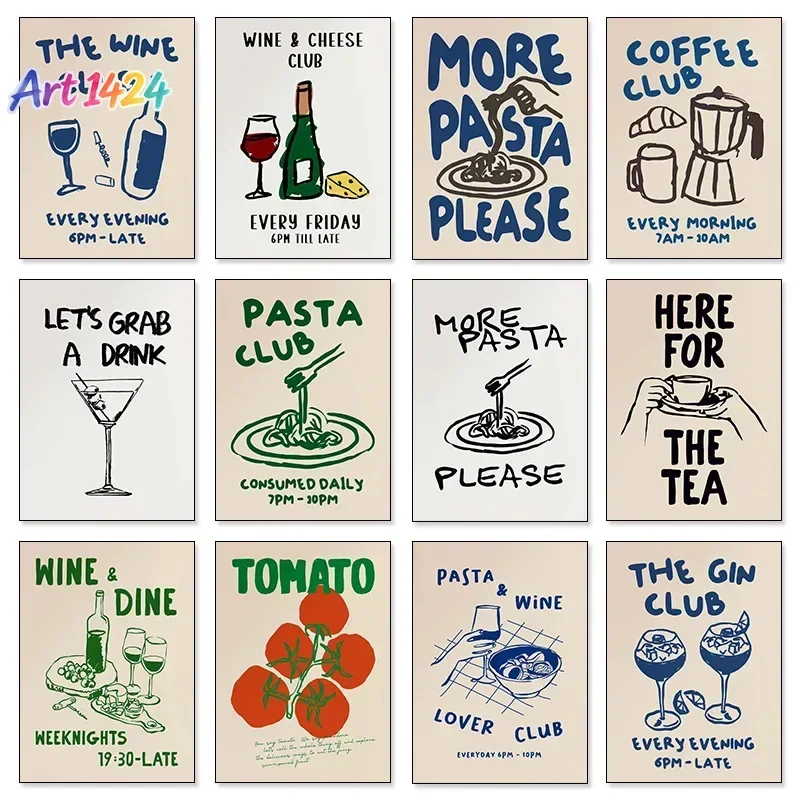 Modern Kitchen Art Wine Coffee Afternoon Tea Delicious Food Posters Canvas Paintings Wall Art HD Pictures Bar Club Home Decor
